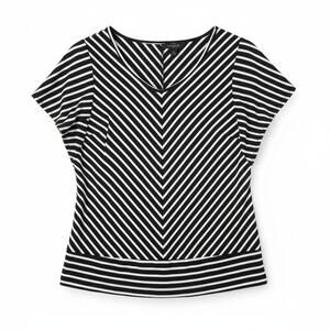 Womens Striped Short Dolman Sleeve Top Black White Mod Minimalist Casual Classic